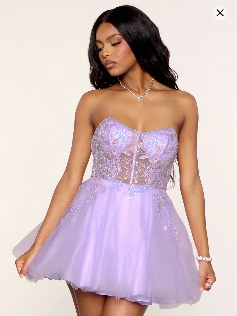 Windsor Lavender Lace Embellished Tulle Prom Dress